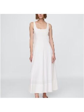 GAP white Linen-Blend Square-Neck Maxi Dress